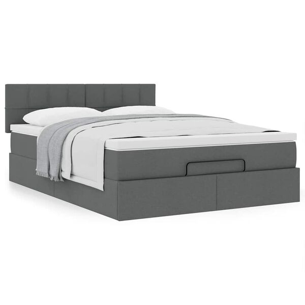 vidaXL Cama otomana con colch&oacute;n gris oscuro 140x200 cm tela