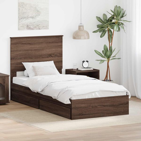 vidaXL Cama con almacenamiento con cabecera Roble Marr&oacute;n 90 x 190 cm