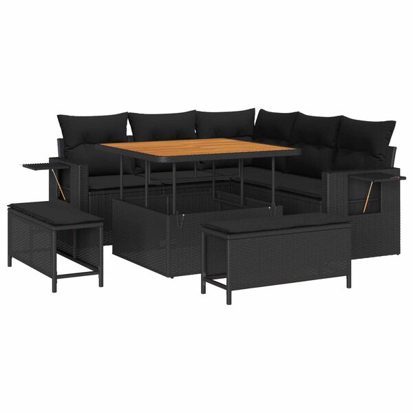 vidaXL Conjunto de sof&aacute; de jard&iacute;n 8 pcs Negro rat&aacute;n sint&eacute;tico