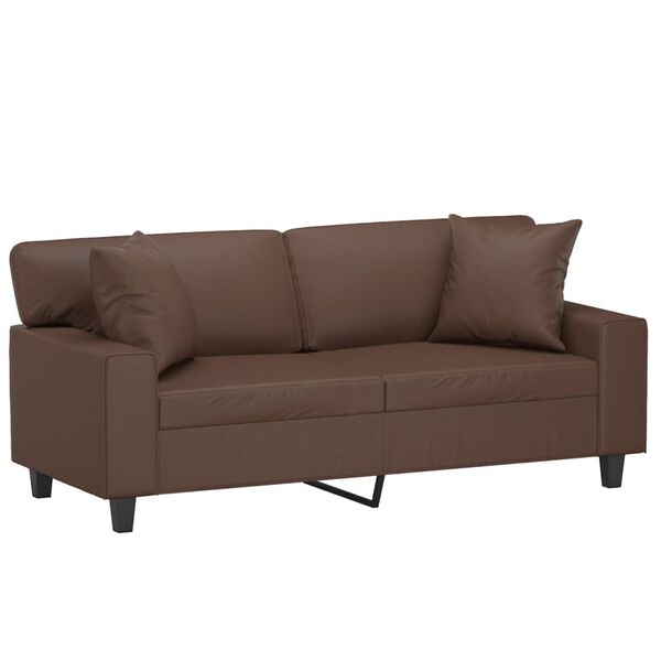 vidaXL Sof&aacute; 2 plazas almohadas y cojines cuero sint&eacute;tico marr&oacute;n 140 cm