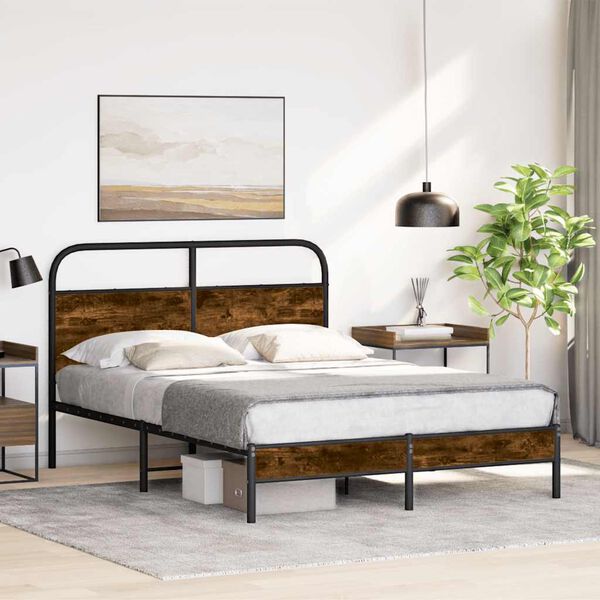 vidaXL Estructura de cama sin colch&oacute;n 140x190 cm madera roble ahumado