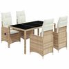 vidaXL Mesita y sillas jard&iacute;n 5 pzas y cojines rat&aacute;n sint&eacute;tico beige