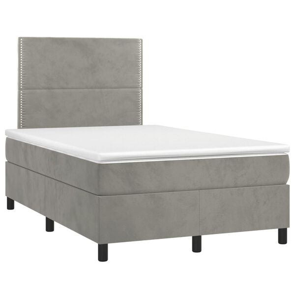 vidaXL Cama box spring colch&oacute;n y LED terciopelo gris claro 120x200 cm