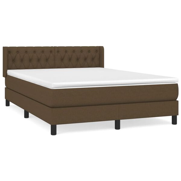 vidaXL Cama box spring con colch&oacute;n tela marr&oacute;n oscuro 140x200 cm