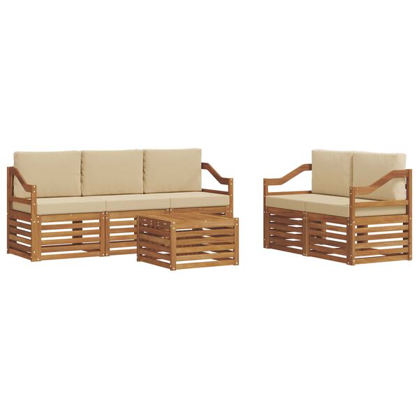 vidaXL Juegos de sof&aacute;s 6 pcs Natural y Beige Madera de Acacia S&oacute;lida