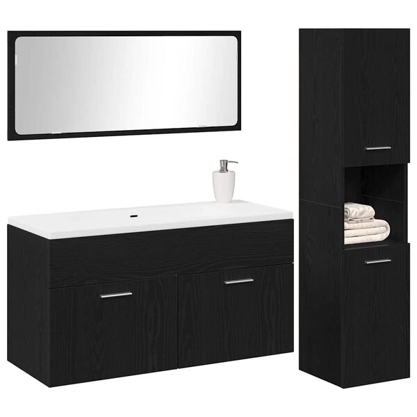 vidaXL Juego de muebles de ba&ntilde;o 3 pcs Roble Negro Madera de ingenier&iacute;a