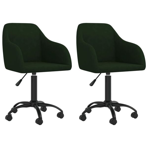 vidaXL Sillas de comedor giratorias 2 unidades terciopelo verde oscuro