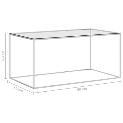 vidaXL Mesa de centro acero inoxidable y vidrio plateada 90x50x43 cm