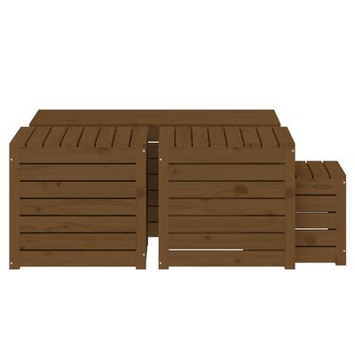 vidaXL Juego cajas de jardín 4 pzs madera maciza pino gris marrón miel