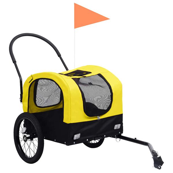 vidaXL Remolque de bicicleta mascotas cochecito 2 en 1 amarillo negro