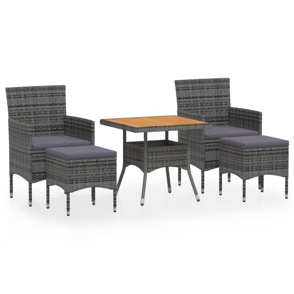 vidaXL Set de comedor jard&iacute;n 5 pzas rat&aacute;n sint&eacute;tico madera acacia gris