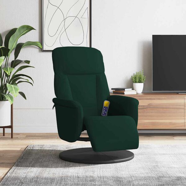 vidaXL Sill&oacute;n reclinable masaje con reposapi&eacute;s terciopelo verde oscuro