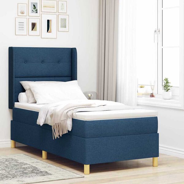 vidaXL Cama tipo Box Spring con colch&oacute;n Azul 90 x 190 cm tela