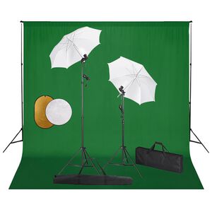 vidaXL Kit estudio fotogr&aacute;fico l&aacute;mparas sombrillas fondo y reflector