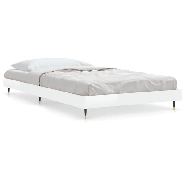 vidaXL Estructura de cama madera de ingenier&iacute;a blanco brillo 90x190 cm