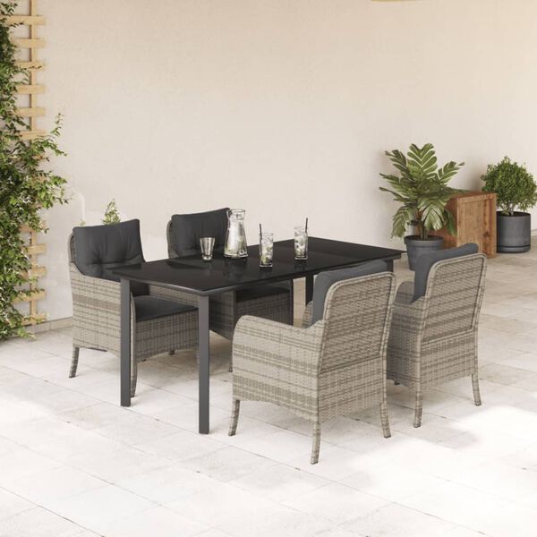 vidaXL Set comedor de jard&iacute;n 5 pzas cojines rat&aacute;n sint&eacute;tico gris claro