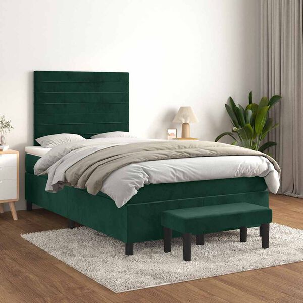 vidaXL Cama box spring con colch&oacute;n terciopelo verde oscuro 120x190 cm