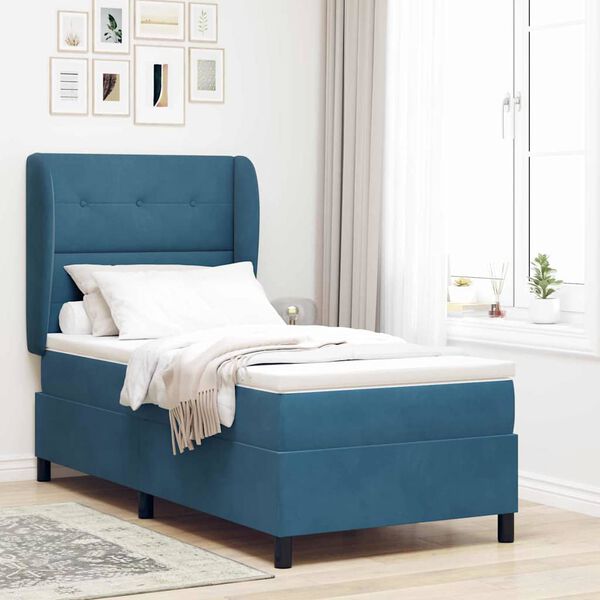 vidaXL Cama tipo Box Spring Azul Oscuro 200 x 100 cm Poli&eacute;ster