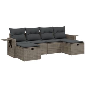 vidaXL Set de muebles de jard&iacute;n 6 pzas y cojines rat&aacute;n sint&eacute;tico gris