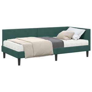 vidaXL Estructura de Cama Esquina con Colch&oacute;n 2 uds. Verde Terciopelo