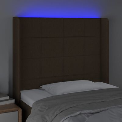 vidaXL Cabecero con LED de tela marrón oscuro 83x16x118/128 cm