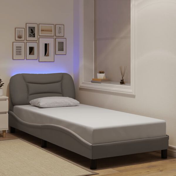 vidaXL Estructura de cama con LED sin colch&oacute;n Hvar tela gris taupe 90x190 cm