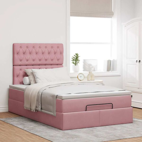 vidaXL Estructura cama otomana colchones terciopelo rosa 120x190 cm