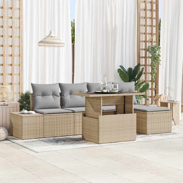 vidaXL Conjunto de sof&aacute; de jard&iacute;n con coj&iacute;n 6 pcs Beige y Gris Claro