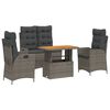 vidaXL Juego de comedor de jard&iacute;n 4 piezas con cojines rat&aacute;n PE gris
