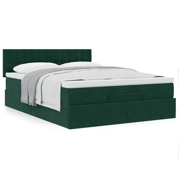 vidaXL Estructura de cama otomana con colch&oacute;n verde oscuro 140x200 cm