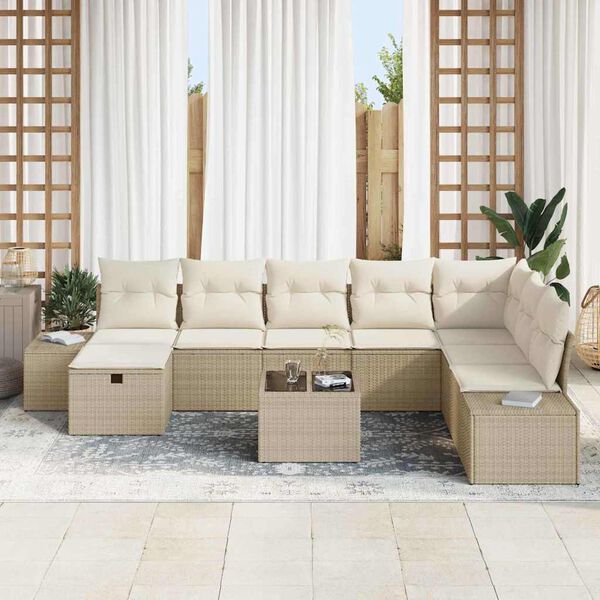 vidaXL Conjunto de sof&aacute; de jard&iacute;n 9 pcs Beige 55 x 62 x 69 cm