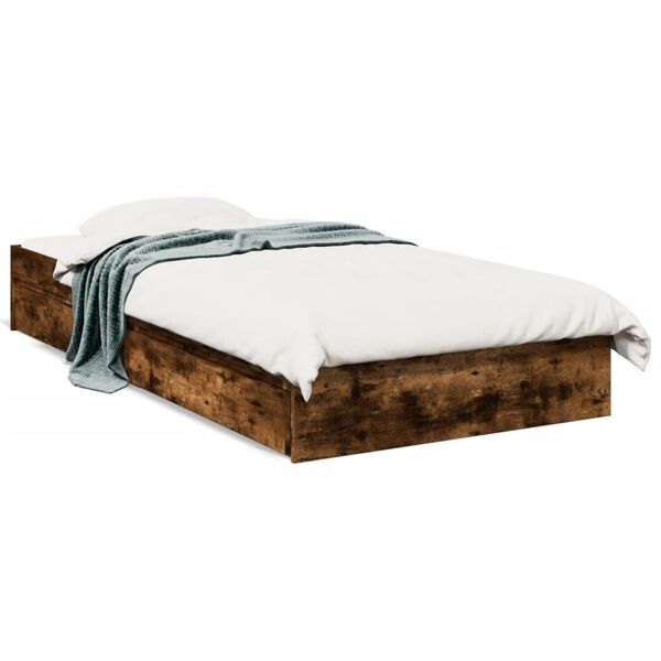 vidaXL Cama con cajones madera de ingeniería roble ahumado 100x200 cm