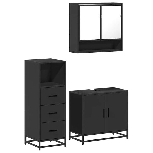 vidaXL Juego de muebles de ba&ntilde;o 3 pzas madera contrachapada negro