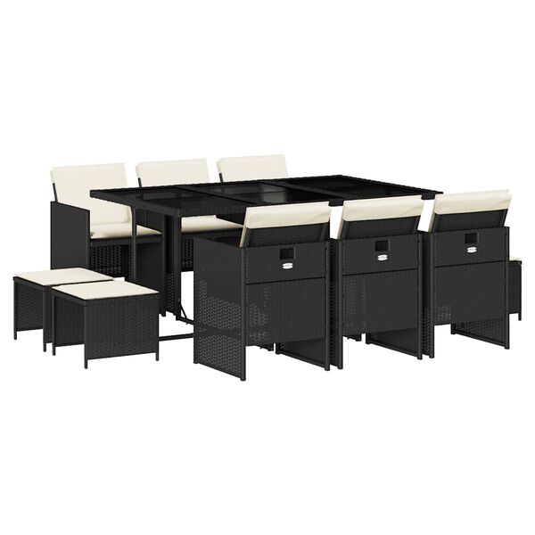 vidaXL Set de comedor jard&iacute;n 11 pzas con cojines rat&aacute;n sint&eacute;tico negro