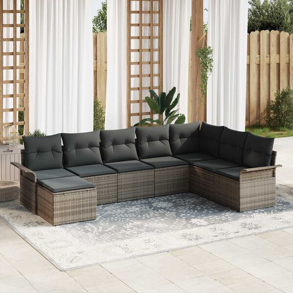 vidaXL Conjunto de sof&aacute; de jard&iacute;n con coj&iacute;n 8 pcs Gris Polirat&aacute;n