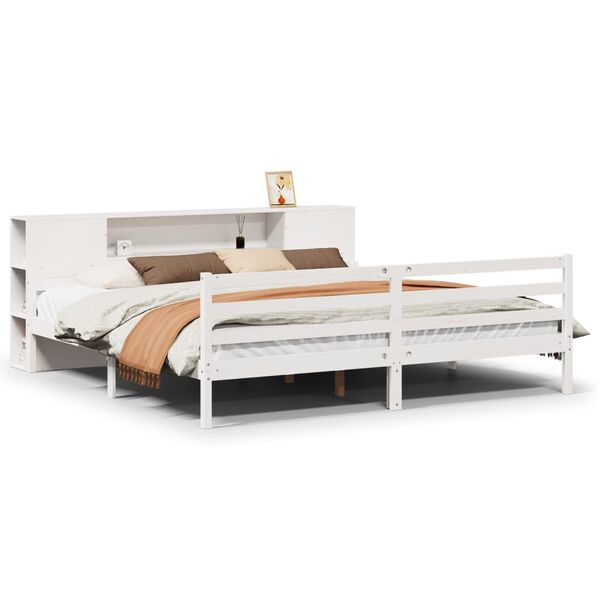 vidaXL Cama con estanter&iacute;a sin colch&oacute;n madera maciza blanca 200x200 cm