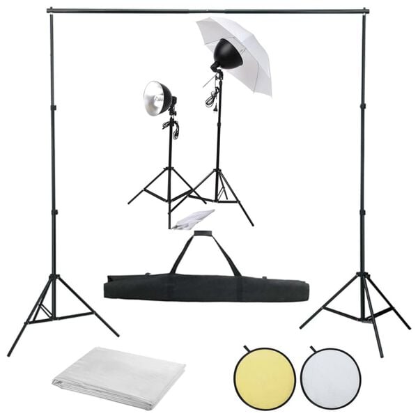 vidaXL Kit de estudio fotogr&aacute;fico con set de luces, fondo y reflector