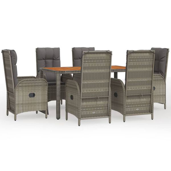 vidaXL Set comedor jardín 7 pzas y cojines ratán sintético gris