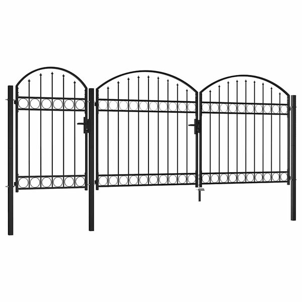 vidaXL Puerta de valla jard&iacute;n con arco superior acero negro 2,25x4 m