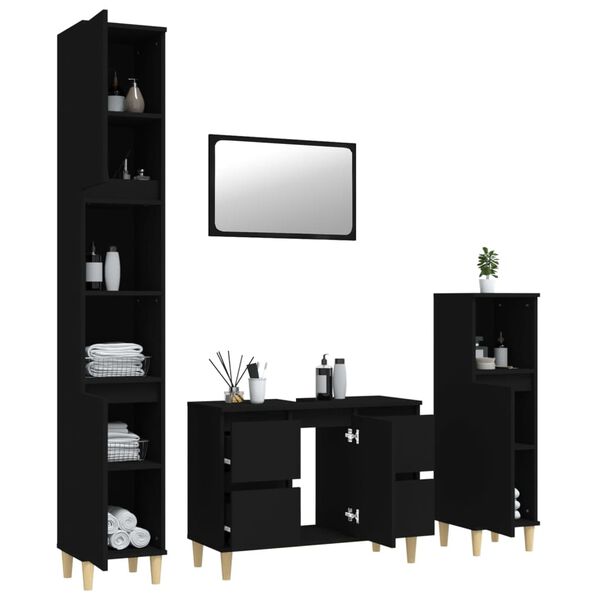 vidaXL Juego de muebles de ba&ntilde;o 4 pzas madera contrachapada negro