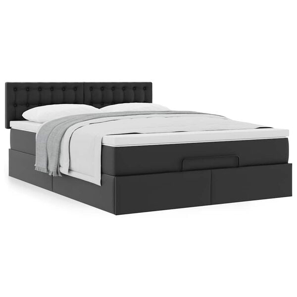 vidaXL Estructura cama otomana colch&oacute;n cuero sint&eacute;tico negro 140x200cm