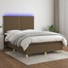 vidaXL Cama box spring colch&oacute;n luces LED tela marr&oacute;n oscuro 140x200cm
