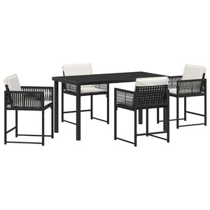 vidaXL Conjunto de Comedor de Jard&iacute;n 5 pcs Negro rat&aacute;n sint&eacute;tico