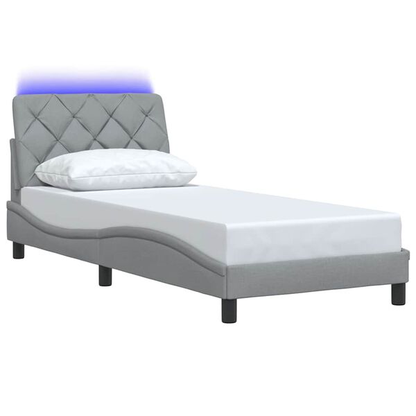 vidaXL Estructura cama con LED sin colch&oacute;n tela gris claro 90x190 cm