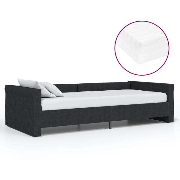 vidaXL Sof&aacute; cama con colch&oacute;n USB de tela negro 90x200 cm
