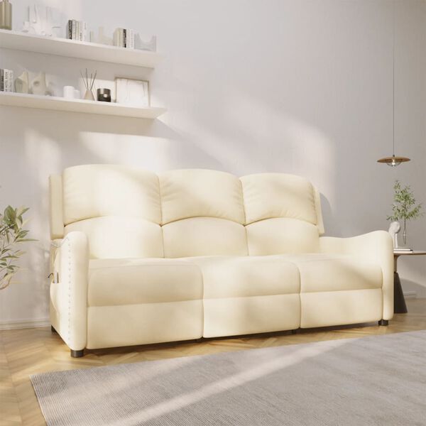 vidaXL Sill&oacute;n reclinable de masaje de 3 plazas tela crema