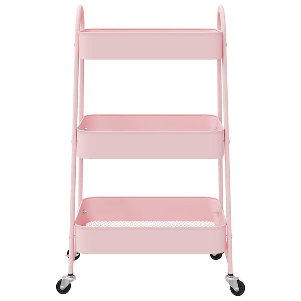 vidaXL Carrito de almacenaje 3 niveles rosa 42x41,5x77 cm acero