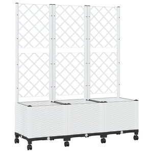 vidaXL Jardinera con enrejado y ruedas Blanco 120 x 40 x 146 cm PP