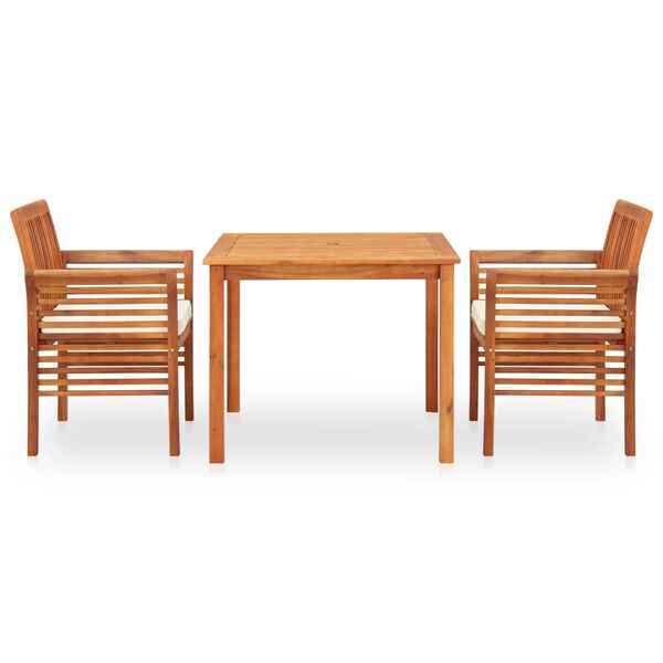 vidaXL Set comedor de jardín 3 pzas y cojines madera maciza de acacia