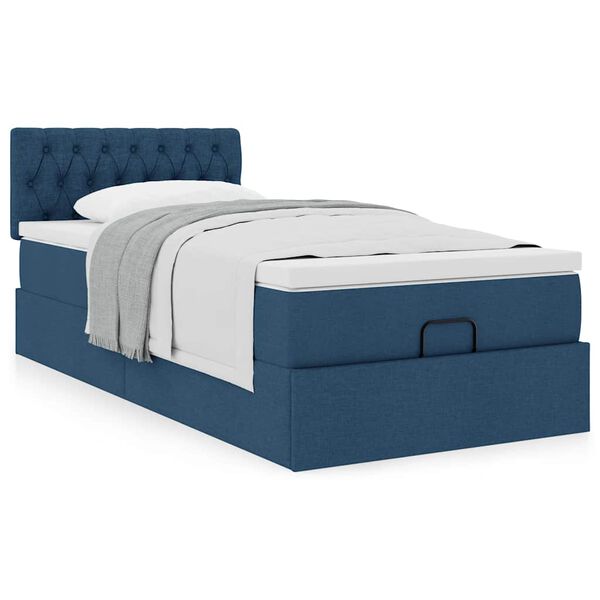 vidaXL Cama otomana con colch&oacute;n azul 90x200 cm tela